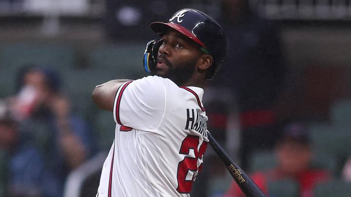 Jun 16, 2026; Atlanta, Georgia, USA; Atlanta Braves center fielder Michael Harris II (23) bats against the San Francisco Giants in the first inning at Truist Park. Mandatory Credit: Brett Davis-Imagn Images

