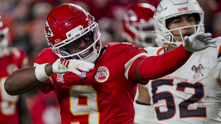 Kansas City Chiefs wide receiver Juju Smith-Schuster celebrates during the fourth quarter at GEHA Field. Kansas City Chiefs wide receiver Juju Smith-Schuster celebrates during the fourth quarter at GEHA Field.