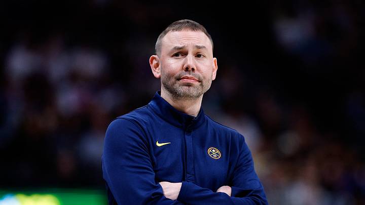 Apr 8, 2026; Denver, Colorado, USA; Denver Nuggets head coach David Adelman looks on in the second quarter against the Memphis Grizzlies at Ball Arena. Apr 8, 2026; Denver, Colorado, USA; Denver Nuggets head coach David Adelman looks on in the second quarter against the Memphis Grizzlies at Ball Arena.