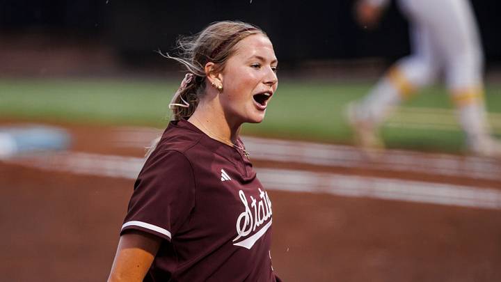 Mississippi State pitcher Alyssa Faircloth celebrates an out a series-opening one win against Ole Miss in Oxford.