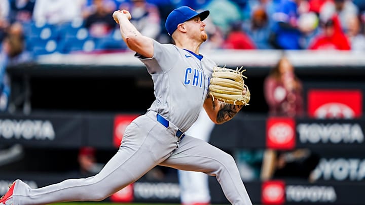 Chicago Cubs pitcher Cade Horton (22) delivers a pitch during the home opening game against the Cleveland Guardians, April 4, 2026, at Progressive Field in Cleveland, Ohio. Chicago Cubs pitcher Cade Horton (22) delivers a pitch during the home opening game against the Cleveland Guardians, April 4, 2026, at Progressive Field in Cleveland, Ohio.