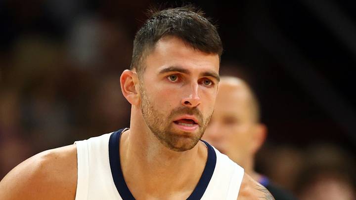 Oct 29, 2025; Phoenix, Arizona, USA; Memphis Grizzlies guard John Konchar (46) against the Phoenix Suns at the Mortgage Matchup Center. Mandatory Credit: Mark J. Rebilas-Imagn Images