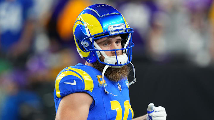 Jan 13, 2025; Glendale, AZ, USA; Los Angeles Rams wide receiver Cooper Kupp (10) practices before the NFC wild card game against the Minnesota Vikings at State Farm Stadium. Mandatory Credit: Joe Camporeale-Imagn Images