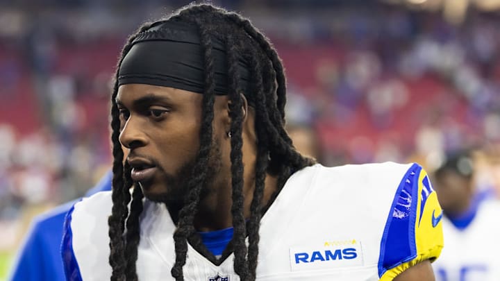 Dec 7, 2025; Glendale, Arizona, USA; Los Angeles Rams wide receiver Davante Adams (17) against the Arizona Cardinals at State Farm Stadium. Mandatory Credit: Mark J. Rebilas-Imagn Images Dec 7, 2025; Glendale, Arizona, USA; Los Angeles Rams wide receiver Davante Adams (17) against the Arizona Cardinals at State Farm Stadium. Mandatory Credit: Mark J. Rebilas-Imagn Images