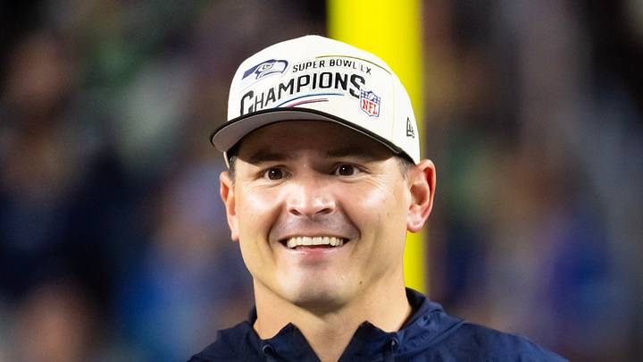 Seattle Seahawks head coach Mike Macdonald celebrates after Super Bowl LX