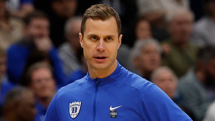 Mar 29, 2026; Washington, DC, USA; Duke Blue Devils head coach Jon Scheyer looks on against the UConn Huskies in the first half during an Elite Eight game of the East Regional of the men's 2026 NCAA Tournament at Capital One Arena. Mandatory Credit: Geoff Burke-Imagn Images Mar 29, 2026; Washington, DC, USA; Duke Blue Devils head coach Jon Scheyer looks on against the UConn Huskies in the first half during an Elite Eight game of the East Regional of the men's 2026 NCAA Tournament at Capital One Arena. Mandatory Credit: Geoff Burke-Imagn Images