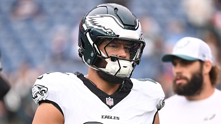 Aug 15, 2024; Foxborough, MA, USA; Philadelphia Eagles tight end C.J. Uzomah (87) warms up before a game against the New England Patriots at Gillette Stadium. Mandatory Credit: Eric Canha-Imagn Images Aug 15, 2024; Foxborough, MA, USA; Philadelphia Eagles tight end C.J. Uzomah (87) warms up before a game against the New England Patriots at Gillette Stadium. Mandatory Credit: Eric Canha-Imagn Images