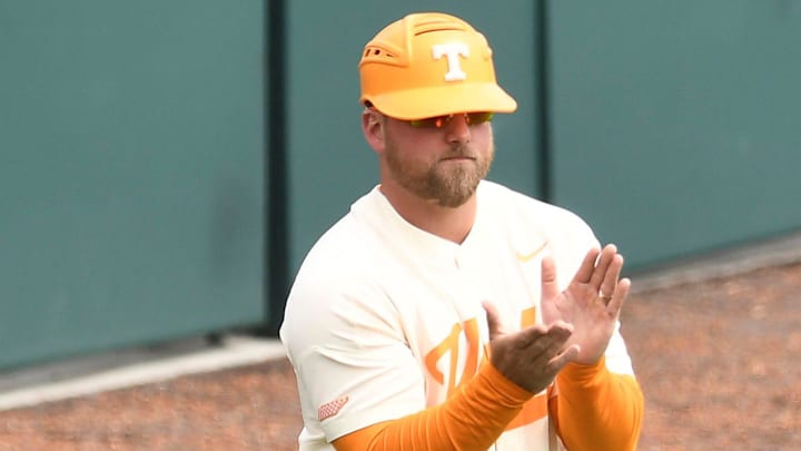 Tennessee baseball assistant coach Josh Elander during the NCAA baseball game between Tennessee and Alabama in Knoxville, Tenn. on Sunday, April 17, 2022.

Kns Us Base Alabama