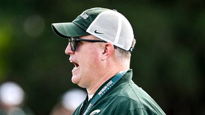Michigan State head coach Pat Fitzgerald calls out to players during football practice on Monday, Aug. 17, 2026, in East Lansing. Michigan State head coach Pat Fitzgerald calls out to players during football practice on Monday, Aug. 17, 2026, in East Lansing.