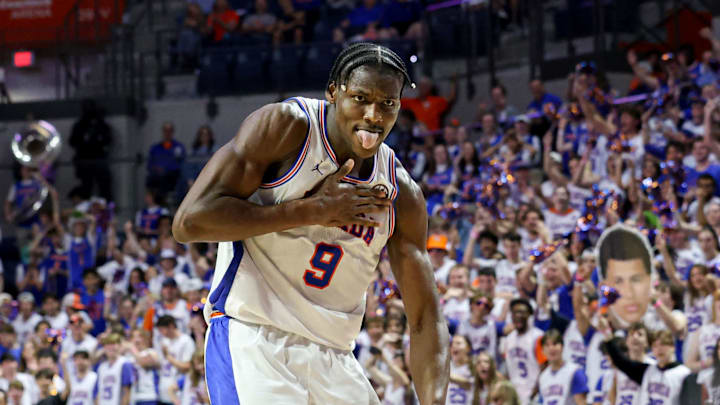 Rueben Chinyelu celebrates after a bucket in the Florida Gators' 88-67 win over South Carolina. The Washington State transfer is second on the team with 6.5 rebounds per game.