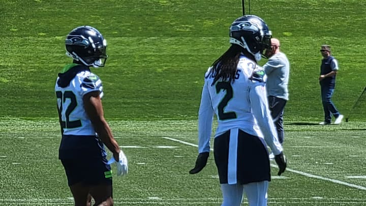 Seahawks safety Rayshawn Jenkins waits for his turn during a position drill at mandatory minicamp.