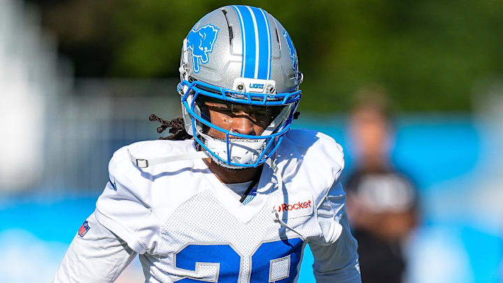 Detroit Lions cornerback Avonte Maddox (29) practices during training camp at team's Allen Park Performance Center 
