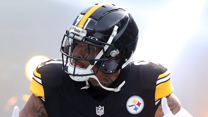Nov 17, 2024; Pittsburgh, Pennsylvania, USA;  Pittsburgh Steelers linebacker Preston Smith (91) takes the field against  the Baltimore Ravens at Acrisure Stadium. Mandatory Credit: Charles LeClaire-Imagn Images