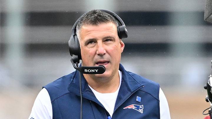 September 20, 2026; Foxborough, Massachusetts, USA; New England Patriots head coach Mike Vrabel looks on during the first half against the Pittsburgh Steelers at Gillette Stadium. Mandatory Credit: Eric Canha-Imagn Images