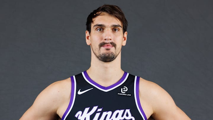 Sep 29, 2025; Sacramento, CA, USA; Sacramento Kings forward Dario Saric (20) during media day at Golden 1 Center. Mandatory Credit: Sergio Estrada-Imagn Images