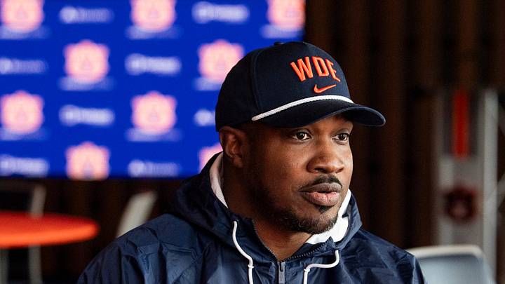 Auburn Tigers associate head coach Kodi Burns is interviewed at the Woltosz Football Performance Center in Auburn, Ala. on Tuesday, Feb. 10, 2026.