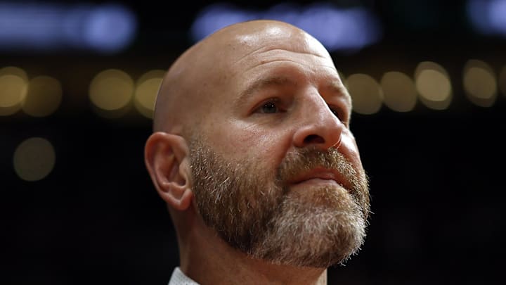 Portland Trail Blazers general manager Joe Cronin looks ion before the game against the Houston Rockets.