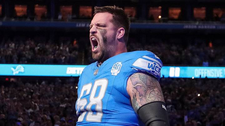 Detroit Lions left tackle Taylor Decker takes the field during player introductions. Detroit Lions left tackle Taylor Decker takes the field during player introductions.