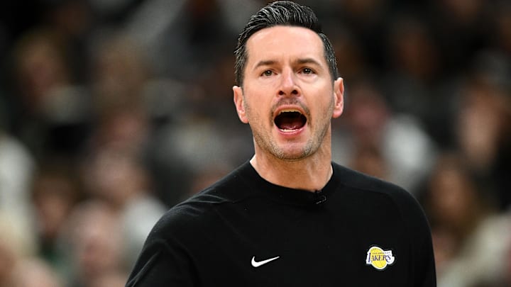  Los Angeles Lakers head coach JJ Redick reacts after a technical foul during the fourth quarter of a game against the Boston Celtics at the TD Garden.