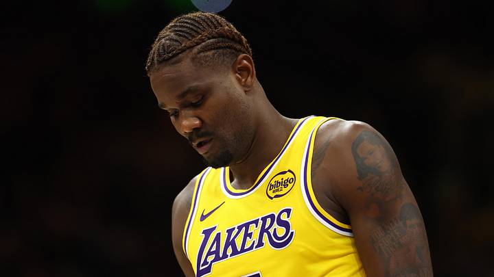 Dec 23, 2025; Phoenix, Arizona, USA; Los Angeles Lakers center Deandre Ayton (5) reacts against the Phoenix Suns at Mortgage Matchup Center. Mandatory Credit: Mark J. Rebilas-Imagn Images