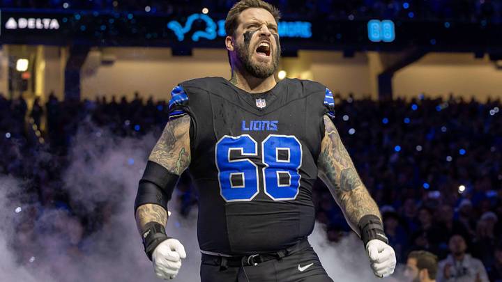 Detroit Lions offensive tackle Taylor Decker is introduced before a game against the Buffalo Bills.