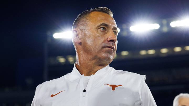 Texas Longhorns head coach Steve Sarkisian is interviewed by the media after the game against the Kentucky Wildcats at Kroger Field.