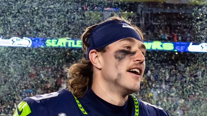 Seattle Seahawks wide receiver Jake Bobo celebrates after defeating the New England Patriots. Seattle Seahawks wide receiver Jake Bobo celebrates after defeating the New England Patriots.