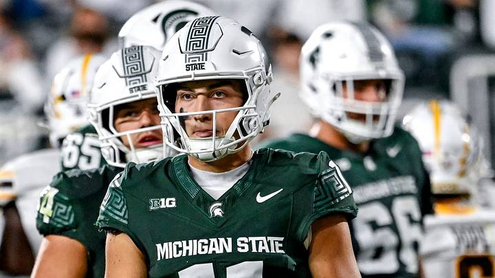 Michigan State's Alessio Milivojevic looks to the sideline during the fourth quarter in the game against Western Michigan on Friday, Aug. 29, 2025, in East Lansing. Michigan State's Alessio Milivojevic looks to the sideline during the fourth quarter in the game against Western Michigan on Friday, Aug. 29, 2025, in East Lansing.