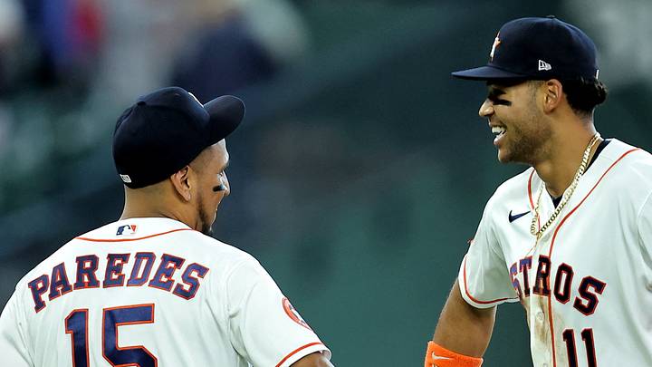 Houston Astros third baseman Isaac Paredes (15) is congratulated by Houston Astros right fielder Cam Smith after the final out against the Boston Red Sox during the ninth inning at Daikin Park. Mandatory Credit: Erik Williams-Imagn Images Houston Astros third baseman Isaac Paredes (15) is congratulated by Houston Astros right fielder Cam Smith after the final out against the Boston Red Sox during the ninth inning at Daikin Park. Mandatory Credit: Erik Williams-Imagn Images