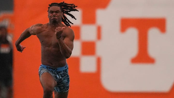 Jermod McCoy runs during Tennessee Football Pro Day