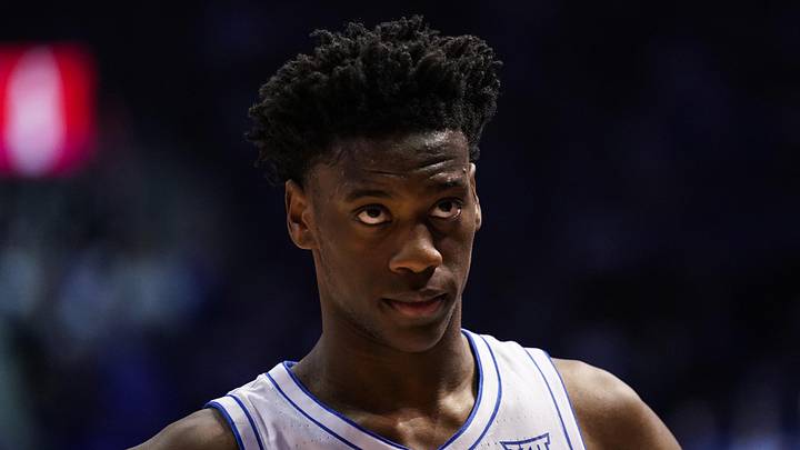 Mar 7, 2026; Provo, Utah, USA; BYU Cougars forward AJ Dybantsa (3) looks on during the first half against the Texas Tech Red Raiders at Marriott Center. Mandatory Credit: Aaron Baker-Imagn Images 