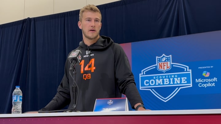 Louisville quarterback Tyler Shough at the NFL Scouting Combine
