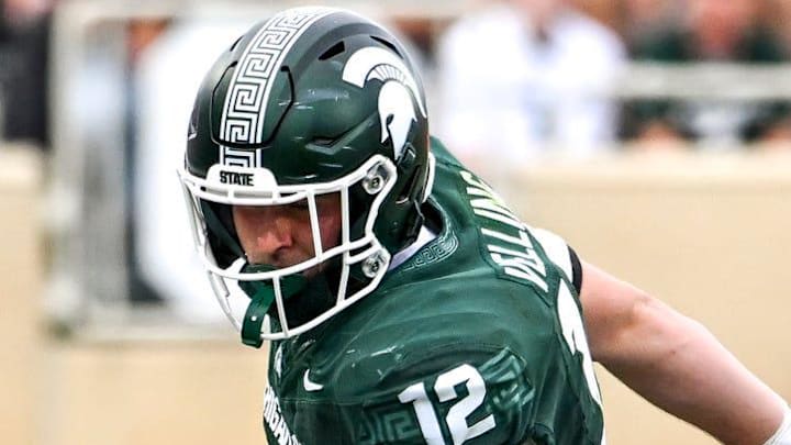 Michigan State's Jack Velling, left, catches a pass as Youngstown State's Isaiah Hackett defends during the third quarter on Saturday, Sept. 13, 2025, at Spartan Stadium in East Lansing. Michigan State's Jack Velling, left, catches a pass as Youngstown State's Isaiah Hackett defends during the third quarter on Saturday, Sept. 13, 2025, at Spartan Stadium in East Lansing.