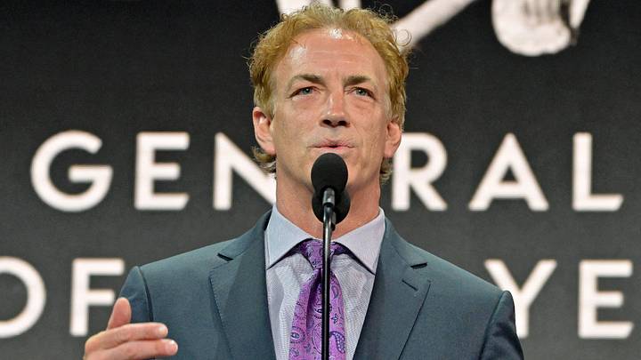 Jul 7, 2022; Montreal, Quebec, CANADA; Colorado Avalanche executive vice president and general manager Joe Sakic speaks after receiving the Jim Gregory general manager of the year award during the first round of the 2022 NHL Draft at Bell Centre. Mandatory Credit: Eric Bolte-USA TODAY Sports Jul 7, 2022; Montreal, Quebec, CANADA; Colorado Avalanche executive vice president and general manager Joe Sakic speaks after receiving the Jim Gregory general manager of the year award during the first round of the 2022 NHL Draft at Bell Centre. Mandatory Credit: Eric Bolte-USA TODAY Sports