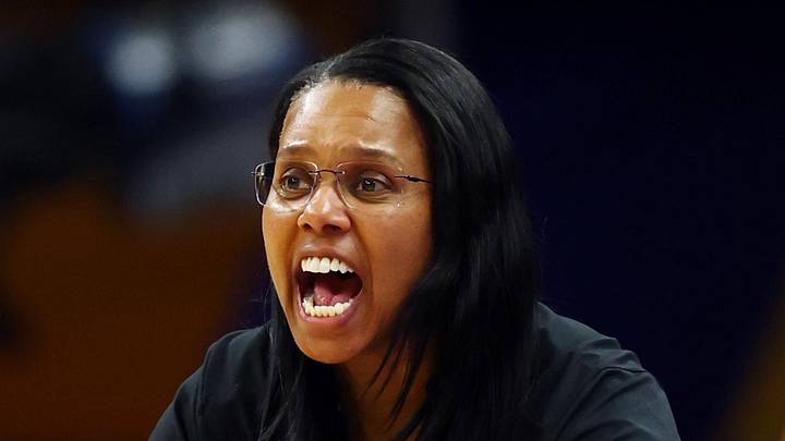 Apr 3, 2026; Phoenix, AZ, USA; UCLA Bruins assistant coach Tasha Brown against the Texas Longhorns during a semifinal of the Final Four of the women's 2026 NCAA Tournament at Mortgage Matchup Center. Mandatory Credit: Mark J. Rebilas-Imagn Images