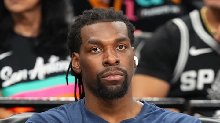 May 12, 2026; San Antonio, Texas, USA; Minnesota Timberwolves center Naz Reid (11) sits on the bench before game five of the second round of the 2026 NBA Playoffs against the San Antonio Spurs at Frost Bank Center. Mandatory Credit: Scott Wachter-Imagn Images