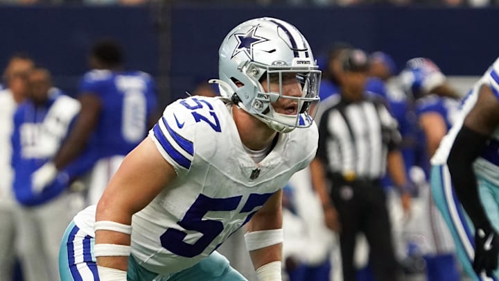 Dallas Cowboys linebacker Jack Sanborn in action against the New York Giants at AT&T Stadium. Dallas Cowboys linebacker Jack Sanborn in action against the New York Giants at AT&T Stadium.