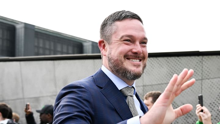 Dec 20, 2025; Eugene, OR, USA;  Oregon Ducks head coach Dan Lanning looks on before the game against the James Madison Dukes at Autzen Stadium. Mandatory Credit: Troy Wayrynen-Imagn Images