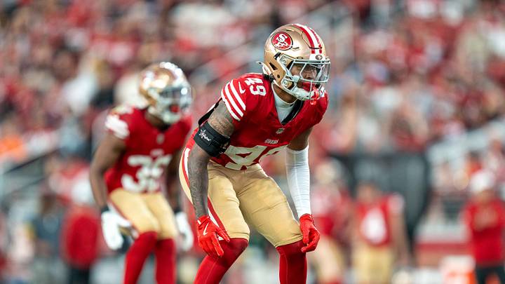 August 9, 2025; Santa Clara, California, USA; San Francisco 49ers cornerback Jakob Robinson (49) during the fourth quarter against the Denver Broncos at Levi's Stadium. Mandatory Credit: Kyle Terada-Imagn Images August 9, 2025; Santa Clara, California, USA; San Francisco 49ers cornerback Jakob Robinson (49) during the fourth quarter against the Denver Broncos at Levi's Stadium. Mandatory Credit: Kyle Terada-Imagn Images