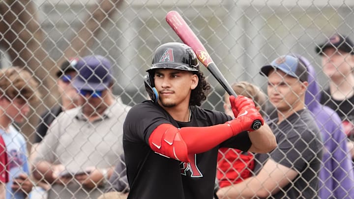 Arizona Diamondbacks Alek Thomas (5) during spring training workouts at Salt River Fields on Feb. 13, 2026, in Scottsdale. Arizona Diamondbacks Alek Thomas (5) during spring training workouts at Salt River Fields on Feb. 13, 2026, in Scottsdale.