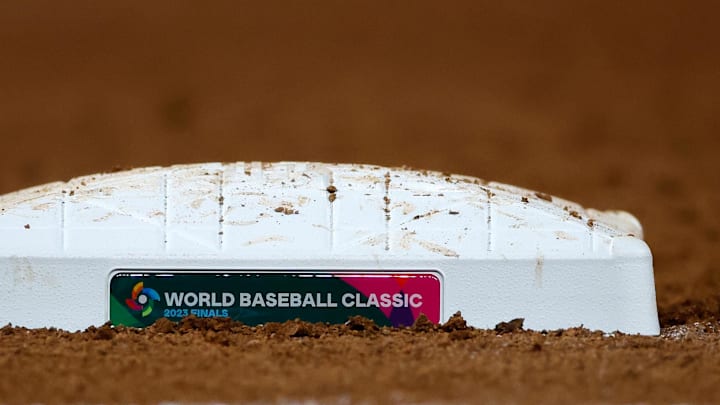 Mar 21, 2023; Miami, Florida, USA; First base sits empty on the field during the game between the USA and Japan in the sixth inning at LoanDepot Park. Mandatory Credit: Rhona Wise-Imagn Images