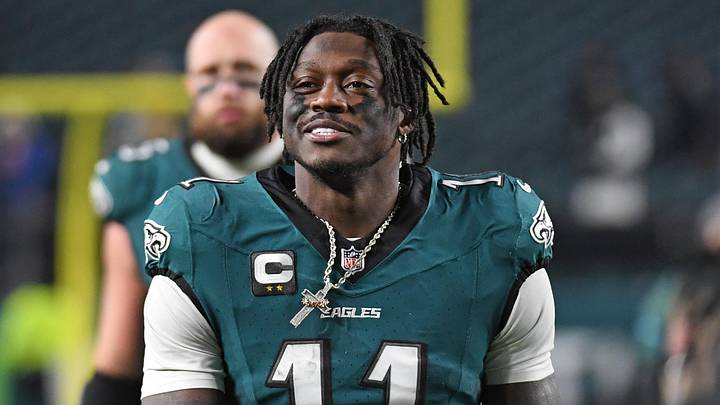 Dec 15, 2024; Philadelphia, Pennsylvania, USA;  Philadelphia Eagles wide receiver A.J. Brown (11) smiles as he walks off the field after win against the Pittsburgh Steelers at Lincoln Financial Field. Mandatory Credit: Eric Hartline-Imagn Images