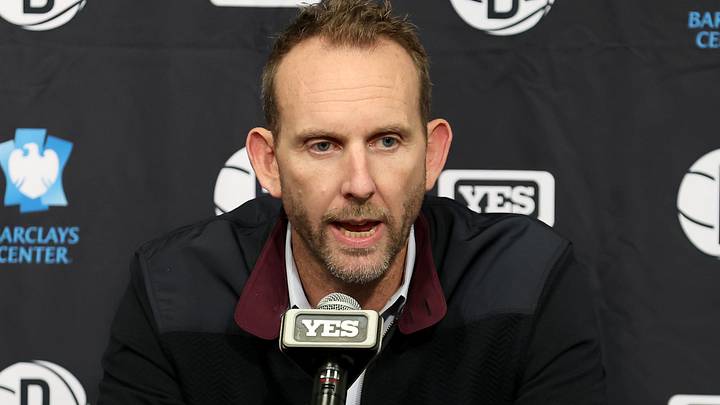 Nov 9, 2022; Brooklyn, New York, USA; Brooklyn Nets general manager Sean Marks speaks during a press conference before a game against the New York Knicks at Barclays Center. Mandatory Credit: Brad Penner-Imagn Images Nov 9, 2022; Brooklyn, New York, USA; Brooklyn Nets general manager Sean Marks speaks during a press conference before a game against the New York Knicks at Barclays Center. Mandatory Credit: Brad Penner-Imagn Images