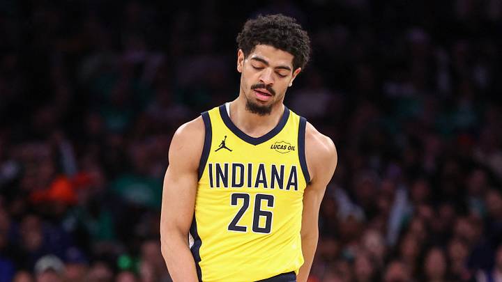 Mar 17, 2026; New York, New York, USA;  Indiana Pacers guard Ben Sheppard (26) reacts to a call in the third quarter against the New York Knicks at Madison Square Garden. Mandatory Credit: Wendell Cruz-Imagn Images