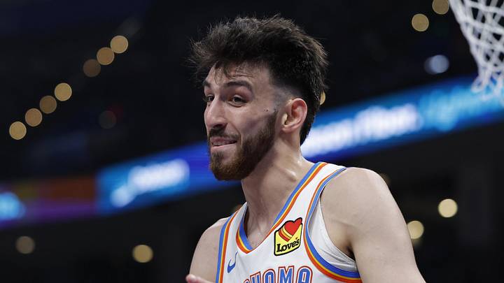 Mar 29, 2026; Oklahoma City, Oklahoma, USA; Oklahoma City Thunder center Chet Holmgren (7) gestures after a play against the New York Knicks during the first half at Paycom Center. Mandatory Credit: Alonzo Adams-Imagn Images Mar 29, 2026; Oklahoma City, Oklahoma, USA; Oklahoma City Thunder center Chet Holmgren (7) gestures after a play against the New York Knicks during the first half at Paycom Center. Mandatory Credit: Alonzo Adams-Imagn Images