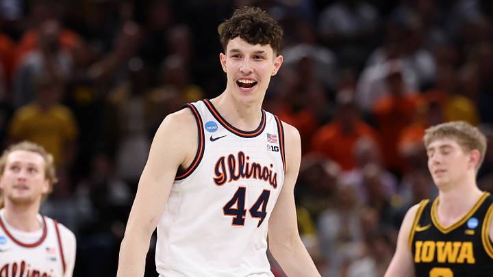 Mar 28, 2026; Houston, TX, USA; Illinois Fighting Illini center Zvonimir Ivisic (44) reacts in the second half against the Iowa Hawkeyes during an Elite Eight game of the South Regional of the men's 2026 NCAA Tournament at Toyota Center. Mandatory Credit: Troy Taormina-Imagn Images Mar 28, 2026; Houston, TX, USA; Illinois Fighting Illini center Zvonimir Ivisic (44) reacts in the second half against the Iowa Hawkeyes during an Elite Eight game of the South Regional of the men's 2026 NCAA Tournament at Toyota Center. Mandatory Credit: Troy Taormina-Imagn Images