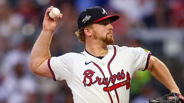 Jun 17, 2025; Atlanta, Georgia, USA; Atlanta Braves starting pitcher Spencer Schwellenbach (56) throws against the New York Mets in the first inning at Truist Park. Mandatory Credit: Brett Davis-Imagn Images