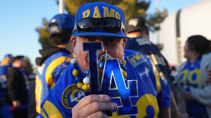 Fans gather at State Farm Stadium for a Minnesota Vikings playoff game against the Los Angeles Rams on Jan. 13, 2025, in Glendale.