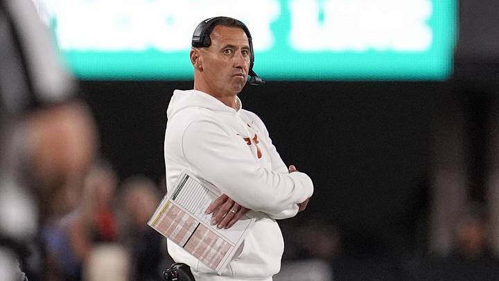 Texas Longhorns head coach Steve Sarkisian looks on in the first half against the Georgia Bulldogs at Sanford Stadium. Texas Longhorns head coach Steve Sarkisian looks on in the first half against the Georgia Bulldogs at Sanford Stadium.