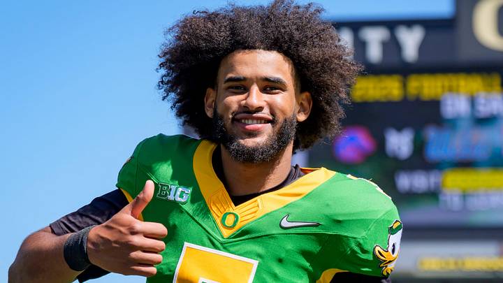 Oregon quarterback Dante Moore walks off the field during the Oregon Ducks annual spring game on April 25, 2026 at Autzen Stadium in Eugene, Oregon. Oregon quarterback Dante Moore walks off the field during the Oregon Ducks annual spring game on April 25, 2026 at Autzen Stadium in Eugene, Oregon.